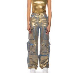 SOLD Akira ISLA METALLIC CARGO JEAN 26" Size 3 Gold Baggy Hip Hop Wide High